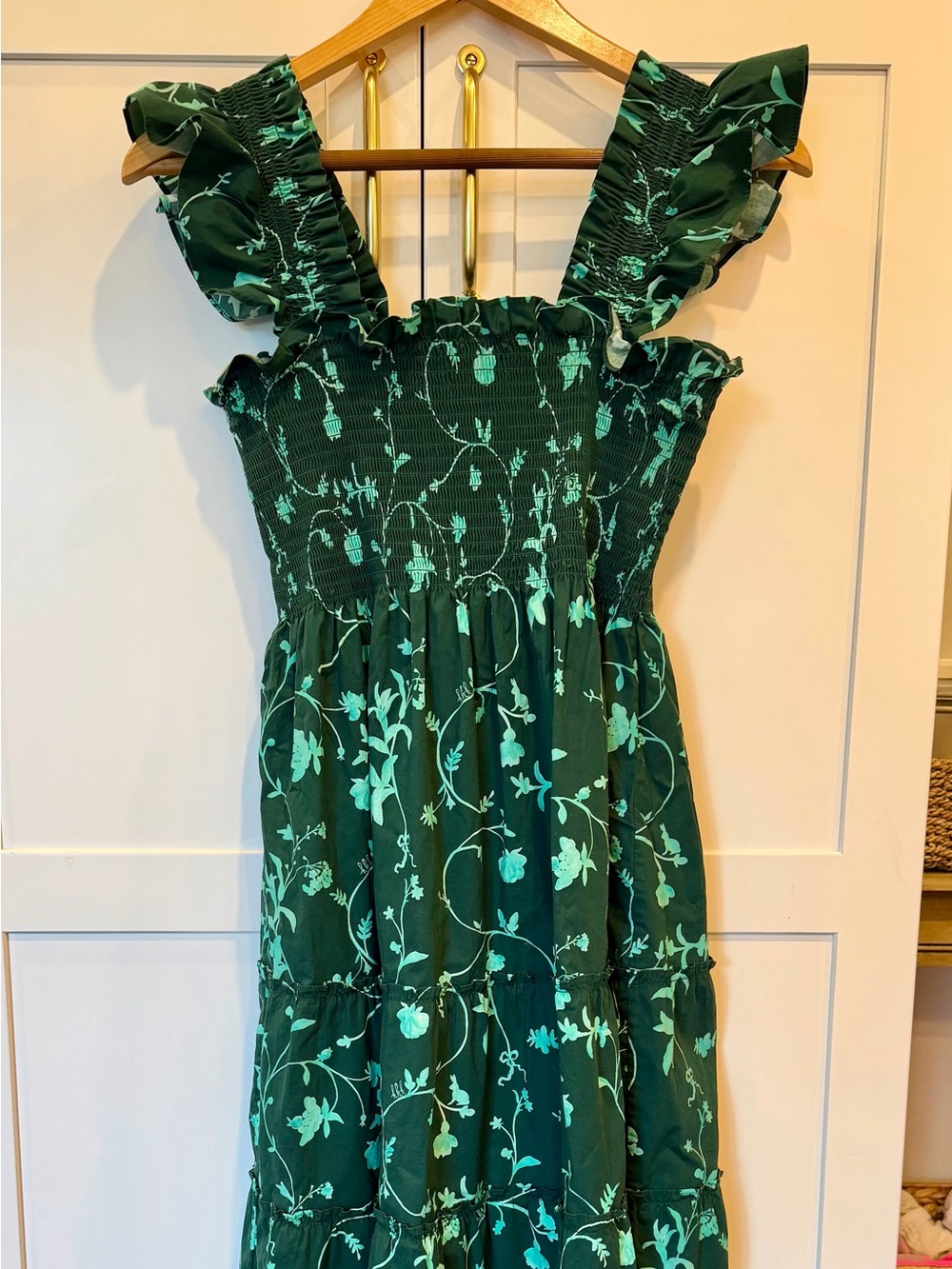 Hill House Home Ellie Nap Dress in Emerald Green Botanical Vine Print